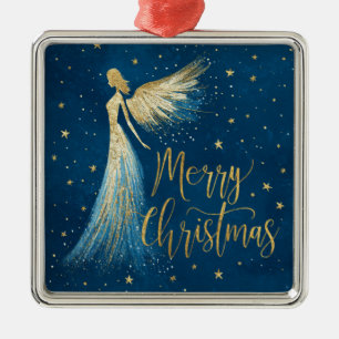 Golden Christmas Angel on Starry Navy Metal Tree Decoration