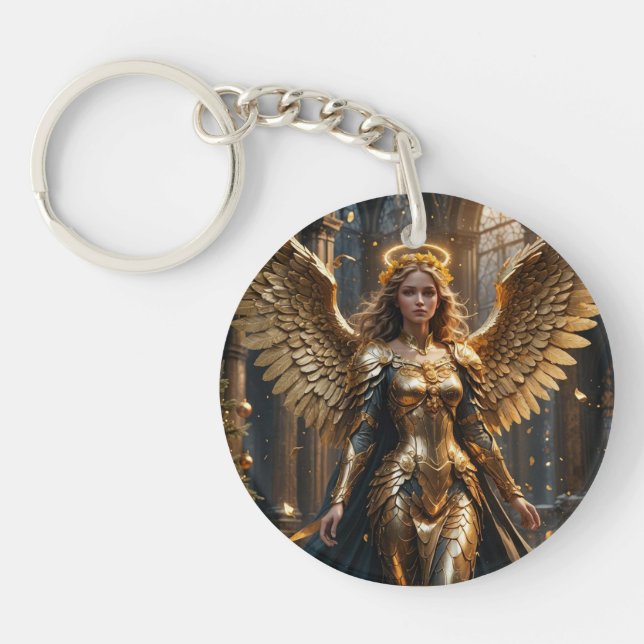 Golden Christmas Angel with wings Key Ring (Front)
