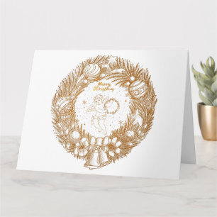 Golden Christmas Angel-Wreath-Merry Christmas   Card