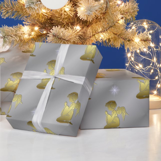 Golden Christmas Angels On Silver Wrapping Paper (Creator Uploaded)