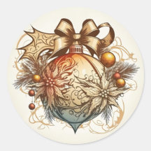 Golden Christmas Ball Ornament Round Sticker