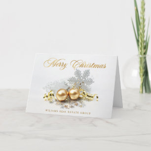 Golden Christmas Balls Ornament Corporate Greeting Holiday Card