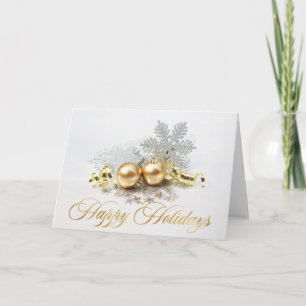 Golden Christmas Balls Ornament Corporate Greeting Holiday Card
