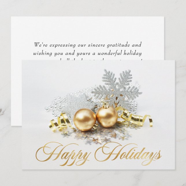 Golden Christmas Balls Ornament Corporate Greeting Holiday Card (Front/Back)