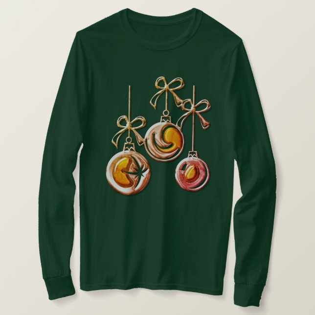 Golden Christmas Baubles and Bows  T-Shirt (Design Front)