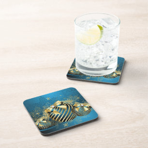 Golden Christmas Baubles Beverage Coaster