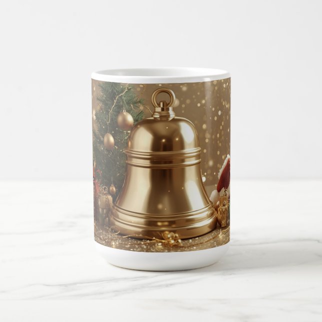 Golden Christmas Bell Mug – Festive Holiday Tree (Center)