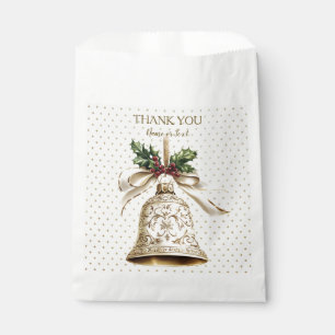 Golden Christmas Bell Shiny Stars Green Leaves Favour Bags