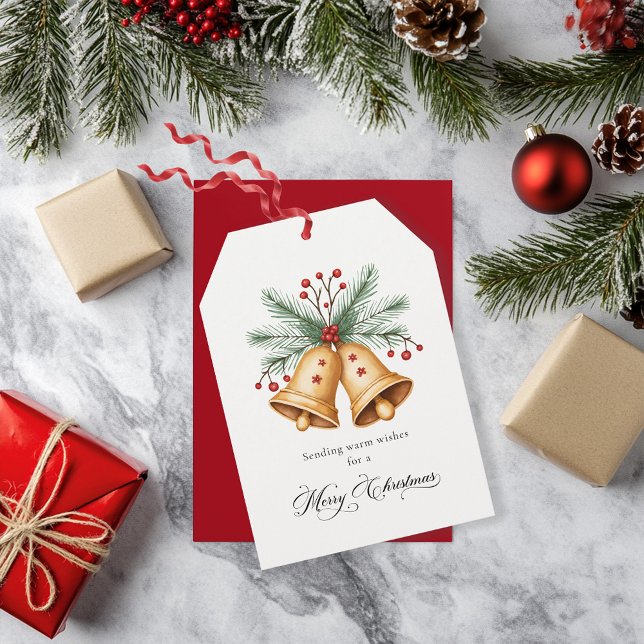 Golden Christmas Bells Elegant Personalised Ivory Holiday Card (Creator Uploaded)