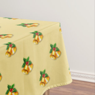 Golden Christmas Bells on Golden Beige Tablecloth