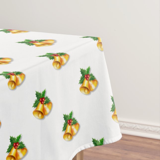 Golden Christmas Bells on White Tablecloth (In Situ)