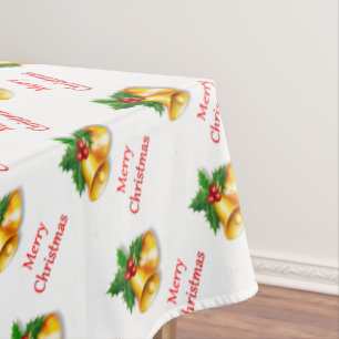 Golden Christmas Bells on White Tablecloth