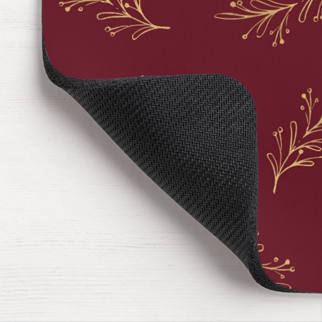 Golden Christmas Branches On Red Background Mouse Pad (Corner)