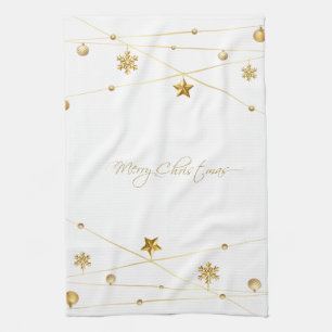 Golden Christmas Calligraphy Tea Towel