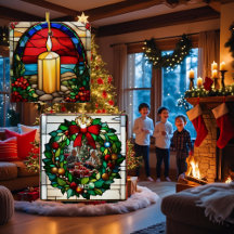 Golden Christmas Candle Faux Stained Glass