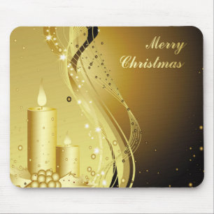 Golden Christmas Candle on Sparkling Background Mouse Pad