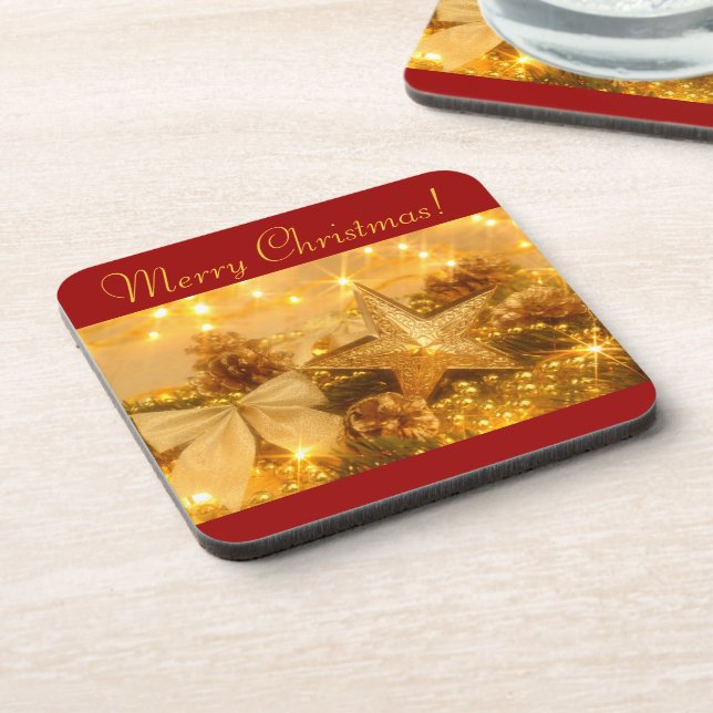 Golden Christmas Cork Coaster (Left Side)