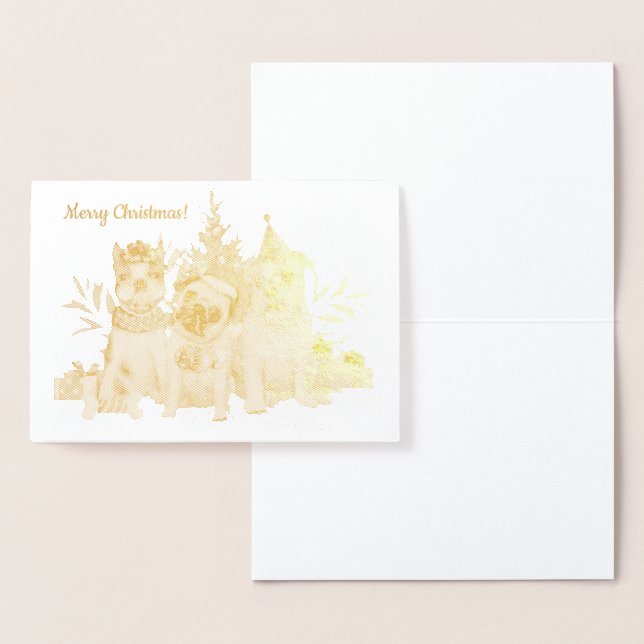 Golden Christmas dogs by tree postcard (Display)