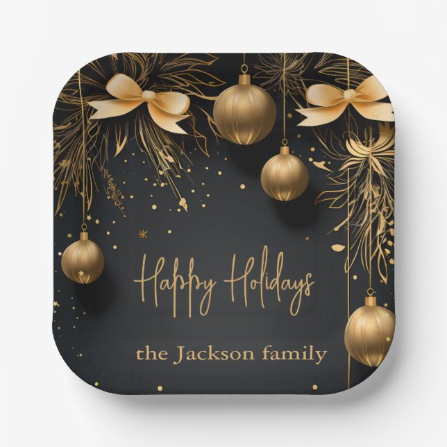 Golden Christmas Elegance - Customisable Plate (Front)