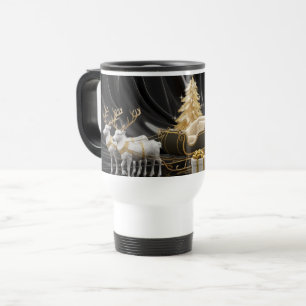 Golden Christmas Elegance – Sleigh & Reindeer  Travel Mug