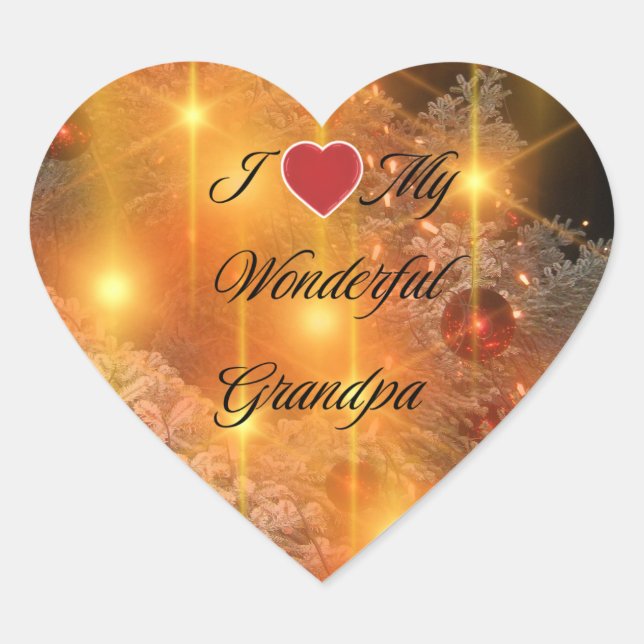 Golden Christmas for Grandpa Heart Sticker (Front)
