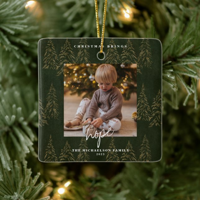 Golden Christmas Forest Fir Trees   Ceramic Ornament (Tree)