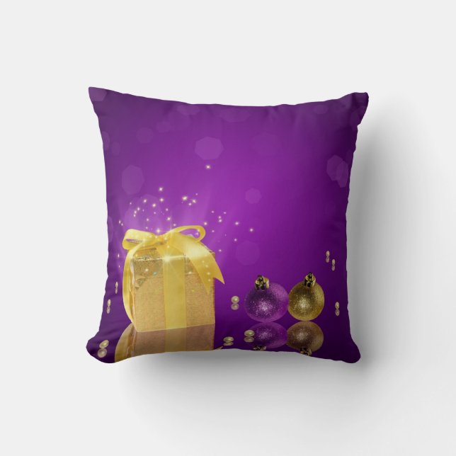 Golden Christmas Gift Box Cushion (Front)