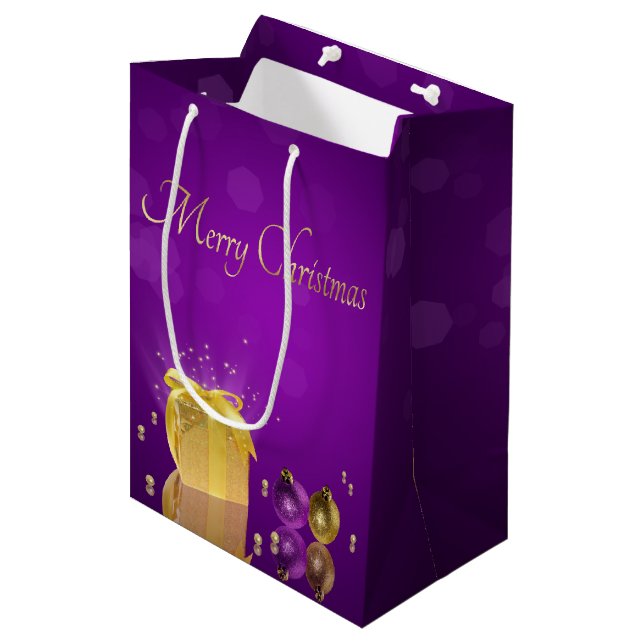 Golden Christmas Gift Box Medium Gift Bag (Front Angled)