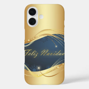 Golden Christmas motive with blue background... iPhone 16 Case