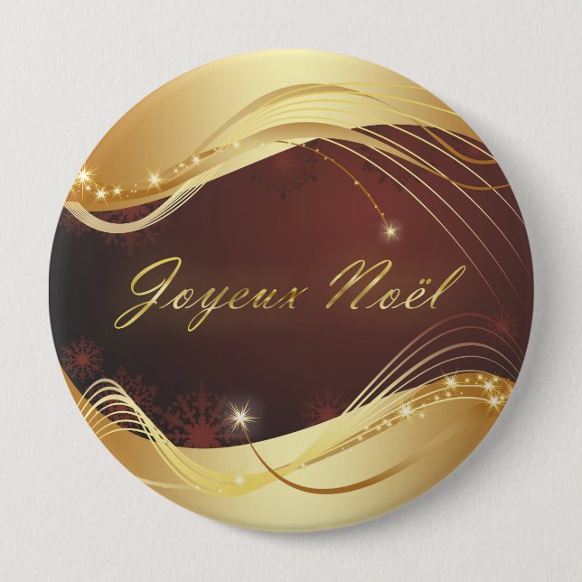 Golden Christmas motive with red background... 10 Cm Round Badge (Front)