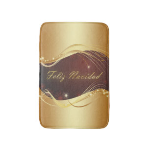 Golden Christmas motive with red background... Bath Mat