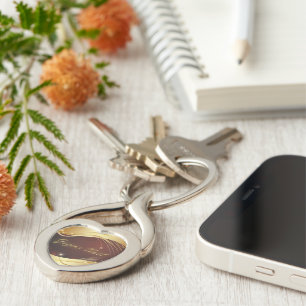 Golden Christmas motive with red background... Key Ring