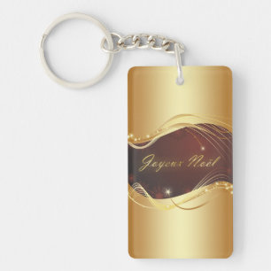 Golden Christmas motive with red background... Key Ring