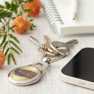 Golden Christmas motive with red background... Key Ring