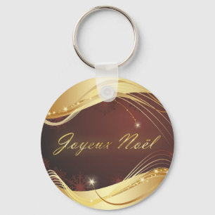 Golden Christmas motive with red background... Key Ring