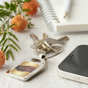 Golden Christmas motive with red background... Key Ring