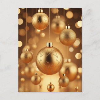 Golden Christmas Ornaments With Glowing Bokeh Ligh Postcard