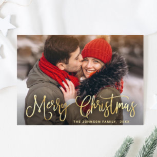 Golden Christmas PHOTO Holiday Magnetic Card