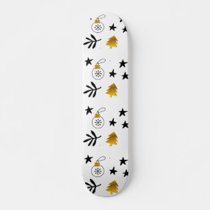 Golden Christmas Pine Tree Star and Ornaments Skateboard