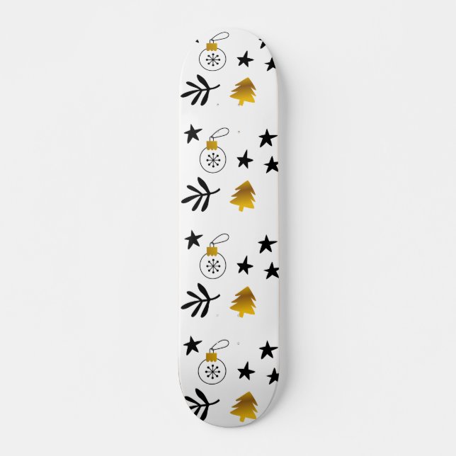 Golden Christmas Pine Tree Star and Ornaments Skateboard (Front)