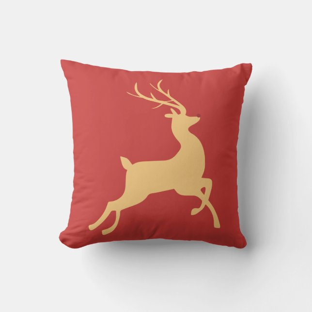 Golden Christmas Reindeer Jumping Cushion (Front)