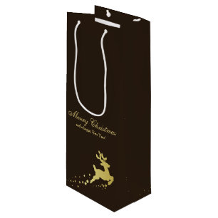 Golden Christmas Reindeer with Stars Wine Gift Bag