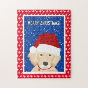 Golden Christmas Santa Dog Jigsaw Puzzle