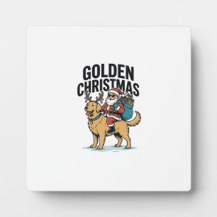 Golden Christmas Santa Riding Retriever Shirt Desi Plaque