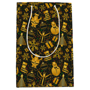Golden Christmas Santa Snowman Angels Gift Medium Gift Bag