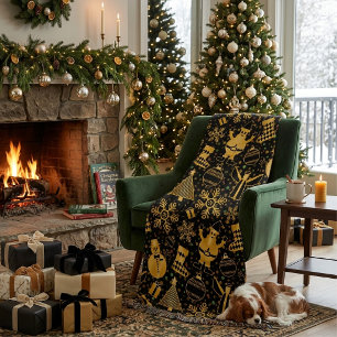 Golden Christmas Santa Snowman Angels Throw Blanket