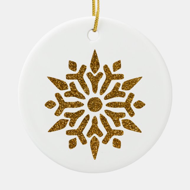 Golden Christmas Snowflake Star Ceramic Tree Decoration (Front)