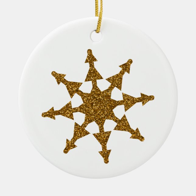 Golden Christmas Snowflake Star  Ceramic Tree Decoration (Front)