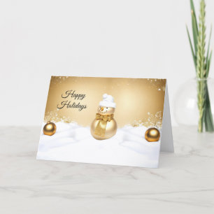 Golden Christmas Snowman Holiday Card