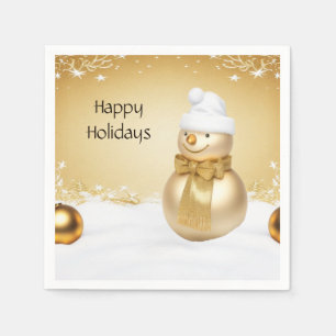 Golden Christmas Snowman Holiday Paper Napkin